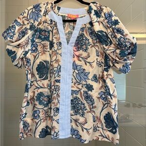 THML Blue and Cream Floral Blouse NWT